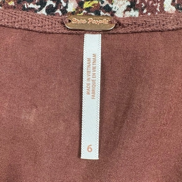 Free People Skirt Womens 6 Saturday Sun Mini Miniskirt Brown Yellow Print Ruched - Picture 10 of 13